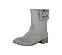 Bottines courtes pour femme - Bottes de cowboy - Bottes basses - Bottes d'automne et d'hiver - Avec talon bloc - En daim - Imperméables - Bottes de western - Bottes de transition élégantes, Z1 gris