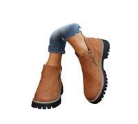 Bottines courtes pour femme - Talon compensé bas - Fermeture éclair - Antidérapantes - Confortables et décontractées - Avec semelle extérieure, marron, 37.5 EU