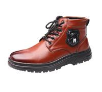 Bottines courtes pour homme - Bottes hautes chaudes à enfiler - Semelle épaisse - En cuir - Couleur unie - Élégantes - Semelle souple - Amortissement - Chaussures de loisirs - Pour l'extérieur, la