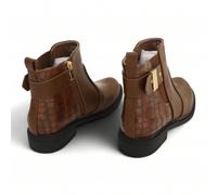 Bottines courtes simples et décontractées pour femmes avec fermeture éclair latérale et motif crocodile gaufré Bottines élégantes en simili cuir avec une boucle métallique. Le panneau latéral à effet