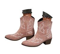 Bottines Cowboy Femme en Daim, Broderies Éthniques Stylées, Talon Carré Confortable, Bottines Courtes Classiques, Parfaites pour la Vie Quotidienne, les Sorties et les Événements Spéciaux