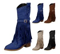 Bottines Cowboy pour femme avec fermeture éclair style western jean vintage médiéval carnaval, bleu, 41 EU