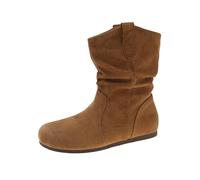 Bottines d'automne pour femme - Sans talon - En daim - Bottes plates - Bottes d'hiver courtes - Bottes de cowboy - Bout rond - Bottes à enfiler - Bottes douces et confortables - Bottes western, kaki