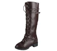 Bottines de bureau en cuir à lacets pour femme - Talon bloc de pluie - Facile à nettoyer - Pour les jours de pluie - Isolation de la neige - Doublure polaire antidérapante, marron, 36 EU