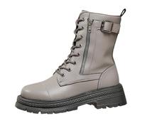Bottines de combat classiques à lacets pour femme, bottes courtes à talon bas avec fermeture éclair latérale, bout rond, imperméables, bottes de marche à plateforme en cuir, gris, 39.5 EU