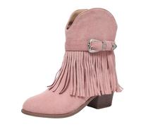 Bottines de cowboy à franges avec sangle à boucle - Bout pointu - Bottes de cowgirl courtes à talon bloc - Aspect daim - Bottes décontractées - Tendance - Antidérapantes - Pour la marche quotidienne