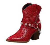 Bottines de cowboy courtes pour femme - Bout pointu - Bottes en cuir western - Grandes tailles - Talon bloc - Bottes basses avec boucle de ceinture - Élégantes et tendance - Bottes basses légères pour
