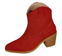 Bottines de cowboy courtes pour femme - Largeur H - Bottes western - Talon bloc - Bottes mi-hautes - Élégantes - Bout pointu - Bottes à enfiler - Automne et hiver, rouge, 41 EU