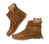 Bottines de cowboy en daim synthétique à bout pointu pour femme, Marron, 40 | Mocassins rétro solides à talon épais pour l'automne - Bottines souples classiques tendance pour sortir, concert, voyage