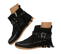 Bottines de cowboy en daim synthétique à bout pointu pour femme | Mocassins rétro solides à talon épais pour l'automne - Bottines souples classiques tendance pour sortir, concert, voyage