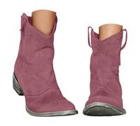 Bottines de cowboy en daim synthétique à bout pointu pour femme | Mocassins rétro solides à talon épais pour l'automne - Bottines souples classiques tendance pour sortir, concert, voyage