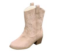 Bottines de cowboy pour femme - Avec talon bloc - Bottes mi-hautes - Bottes d'équitation - Bottes d'équitation - Confortables - Respirantes - Chaussures de marche - Bottes d'hiver - Chaussures