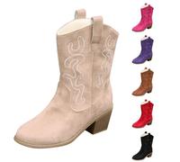 Bottines de cowboy pour femme - Avec talon bloc - Bottes mi-hautes - Bottes d'équitation - Confortables - Respirantes - Chaussures d'hiver - Chaussures d'extérieur légères, rouge, 40 EU