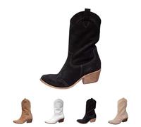 Bottines de cowboy pour femme en daim - Bottes à enfiler pour femme - Bottes western d'hiver avec talon bloc - Bottes d'équitation pointues - Bottes d'hiver antidérapantes pour fête, Noir17., 36 EU