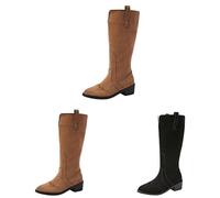 Bottines de cowboy pour femme en daim - Bottes d'équitation western - Bottes basses avec talon bloc - Bout pointu - Bottes longues à enfiler - Bottes d'hiver antidérapantes, marron, 43 EU