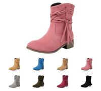 Bottines de cowboy pour femme - En daim - Classiques - Style western - Élégantes - À enfiler - Style médiéval - Imperméables - Courtes, Z1 rose, 35 EU