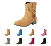 Bottines de cowboy pour femme - En daim - Classiques - Style western - Élégantes - À enfiler - Style médiéval - Imperméables - Courtes, Z1 marron., 36 EU