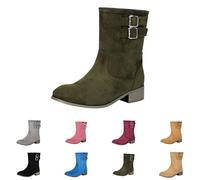 Bottines de cowboy pour femme - En daim - Classiques - Style western - Élégantes - À enfiler - Style médiéval - Imperméables - Courtes, Z2 vert., 39 EU