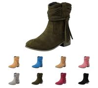 Bottines de cowboy pour femme - En daim - Classiques - Style western - Élégantes - À enfiler - Style médiéval - Imperméables - Courtes, Z1 vert., 45 EU