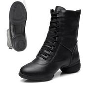 Bottines de danse élégantes en cuir pour femme avec talon carré | Chaussures courtes à lacets pour danse, fitness, jazz, gymnastique, valse, foxtrott, swing disco