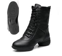 Bottines de danse élégantes en cuir pour femme avec talon carré | Chaussures courtes à lacets pour danse, fitness, jazz, gymnastique, valse, foxtrott, swing disco