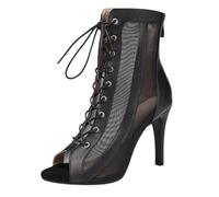 Bottines de Danse Latine à Lacets en Maille Bout Ouvert Chaussures de Danse Femme Heels Chaussures de Danse à Talon