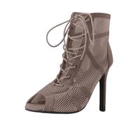 Bottines de Danse Latine à Lacets en Maille pour Femme Peep Toe Chaussures de Danse à Talon