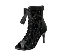 Bottines de Danse Latine Femme Talon Haut Lacets Bottes de Salon pour Salsa Bachata Tango Samba Pratique et Performance Heels Dance Class Bootie Sandales à Talons Hauts Escarpins Sexy Cadeau Femme