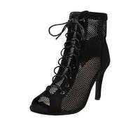 Bottines de Danse Latine Femme Talon Haut Lacets Bottes de Salon pour Salsa Bachata Tango Samba Pratique et Performance Heels Dance Class Bootie Sandales à Talons Hauts Escarpins Sexy Cadeau Femme