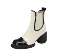 Bottines de motard Chelsea pour femme - En cuir synthétique - Style gothique - Large - Avec boucle - Bottes d'équitation - Antidérapantes - Bottes d'hiver courtes à enfiler, Blanc., 35 EU