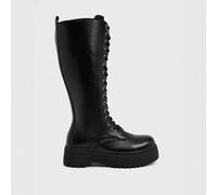 Bottines de motard style punk rock gothique pour femme avec lacets et plateforme, semelle épaisse mi-mollet style chevalier avec lacets EUR35,EUR36,EUR37,EUR38,EUR39,EUR40,EUR41UnicolorePolyester