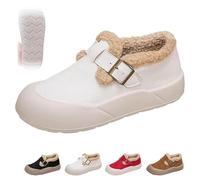 Bottines de neige chaudes doublées de polaire pour femme, en fausse fourrure, à bout rond, avec sangle à boucle, mocassins plats antidérapants, blanc, 38.5 EU