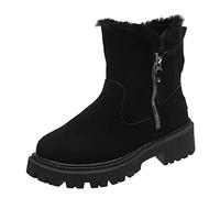 Bottines de neige pour femme à talon bas et gros talon - Chaussures de marche à bout rond - Imperméables - Pour le trekking, la randonnée - Imperméables - En caoutchouc - Semelle cousue, Noir , 37.5