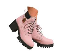Bottines de neige pour femme avec doublure en fourrure - Bottes de combat chaudes à lacets - Confortables - Tendance - Antidérapantes - Coupe large - Bottes de travail imperméables, Ipink, 37.5 EU