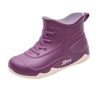Bottines de pluie antidérapantes extra larges avec embout en acier - Faciles à nettoyer - En caoutchouc - Pour pieds nus - Pratiques - Courtes - Pour le jardin, l'agriculture, la pêche, lilas, 35 EU