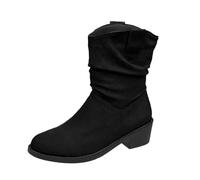 Bottines de pluie pour femme - Bottines courtes pour l'automne - Avec plis - Élégantes - Couleur unie - Bout pointu - Talons bloc - Bottes de cheville - Bottes plissées surdimensionnées - Pointure 35