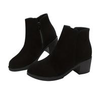 Bottines décontractées et confortables pour femme - Bout rond - Élégant talon bloc - Fermeture éclair latérale - Chaudes - Bottes western à enfiler - Pour fête en plein air, Noir , 40.5 EU