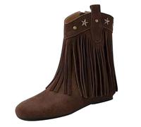 Bottines décontractées pour femme - Bout rond - Racine carrée - Couleur unie - Talon bas - Pompon - Grande taille - Bottines à talon compensé, marron, 40 EU