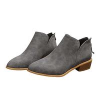 Bottines décontractées pour femme - Coupe large - Bout pointu - Fermeture éclair dans le dos - Confortables et élégantes - Pour la marche en plein air, gris, 37 EU
