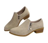 Bottines décontractées pour femme - Fermeture éclair foncée - Grande taille - Ouverture plate - Talon bloc - Bout pointu - Bottines courtes, beige, 38 EU