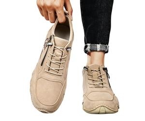 Bottines décontractées pour homme en daim avec lacets et fermeture éclair | Bout en forme de vague, détails latéraux ronds vintage, semelle plateforme robuste, finition rétro, tenue de voyage