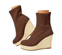 Bottines d'équitation pour femme, élégantes et décontractées, unies, tige élastique, chaussettes, bottines, café, 37.5 EU