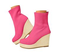 Bottines d'équitation pour femme, élégantes et décontractées, unies, tige élastique, chaussettes, bottines, Rose, 36