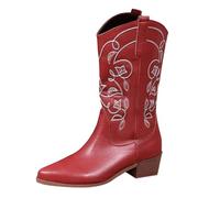 Bottines d'équitation Western en cuir pour femme avec talon bloc brodées | Bottes de cowboy pour costume traditionnel - Élégantes - Pour festival, mi-longues - Pour toute l'année