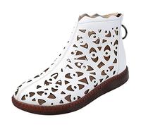 Bottines d'été élégantes creuses pour femme - Confortables et respirantes - Avec fermeture éclair - Couleur unie - Élégantes - En cuir - Chaussures orthopédiques, Z1 blanc., 41 EU