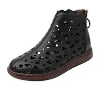 Bottines d'été élégantes creuses pour femme - Confortables et respirantes - Avec fermeture éclair - Couleur unie - Élégantes - En cuir - Chaussures orthopédiques, Z1 noir., 38 EU