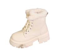 Bottines d'hiver 2026 avec semelle compensée, talon épais, bottes à lacets, chaussures chaudes doublées en polaire pour une mode décontractée en plein air, beige, 39 EU
