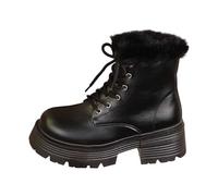 Bottines d'hiver 2026 avec semelle compensée, talon épais, bottes à lacets, chaussures chaudes doublées en polaire pour une mode décontractée en plein air, Noir , 36 EU