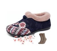 Bottines d'hiver chaudes à motif floral pour femme, confortables, légères, antidérapantes pour la maison, l'intérieur et l'extérieur, bleu, 39.5 EU