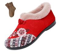 Bottines d'hiver chaudes à motif floral pour femme, doublées de fourrure, chaudes en peluche, semelle souple antidérapante, chaussures de tous les jours, 04, 37 EU